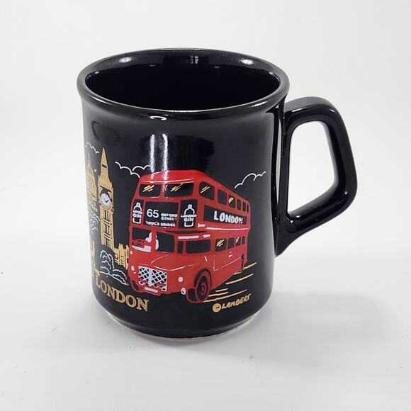 Vintage London Souvenir Mug | Black Red & Metallic Gold Bus, Big Ben & Guardsman - Picture 6 of 9